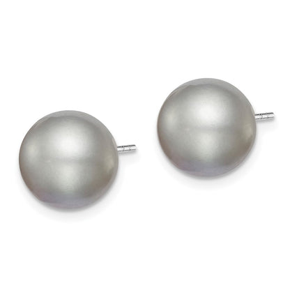 Sterling Silver 10-11mm Grey Round Freshwater Cultured Pearl Earring