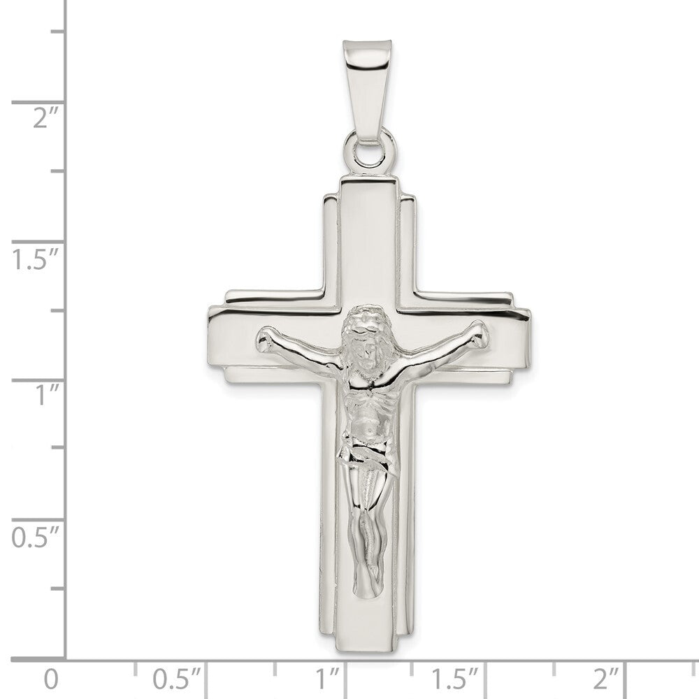 Sterling Silver Polished Side Lines Large Crucifix Pendant