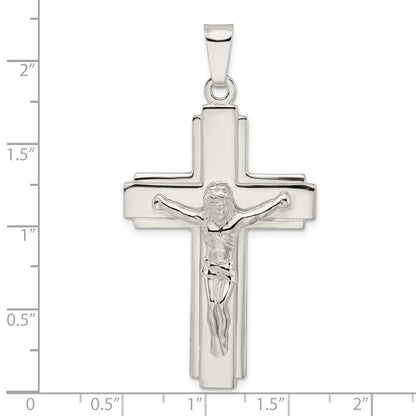 Sterling Silver Polished Side Lines Large Crucifix Pendant