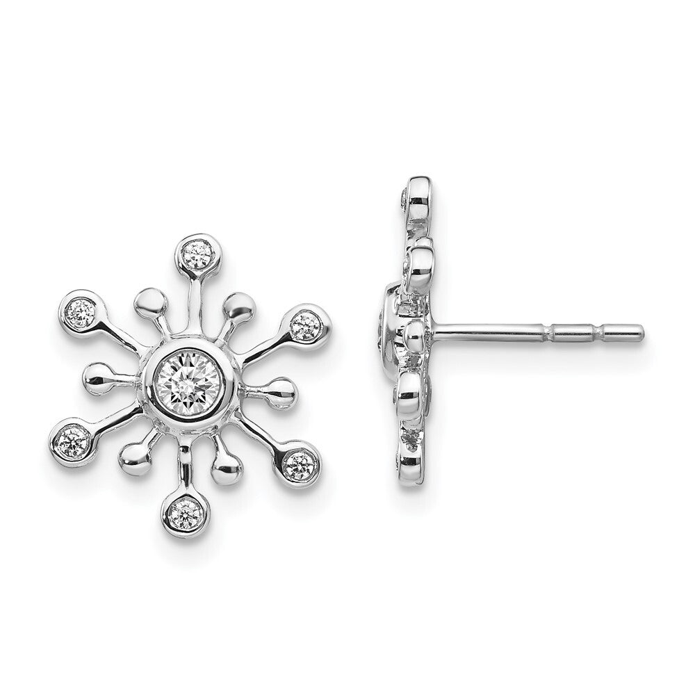 14k White Gold Diamond Snowflake Stud Earrings