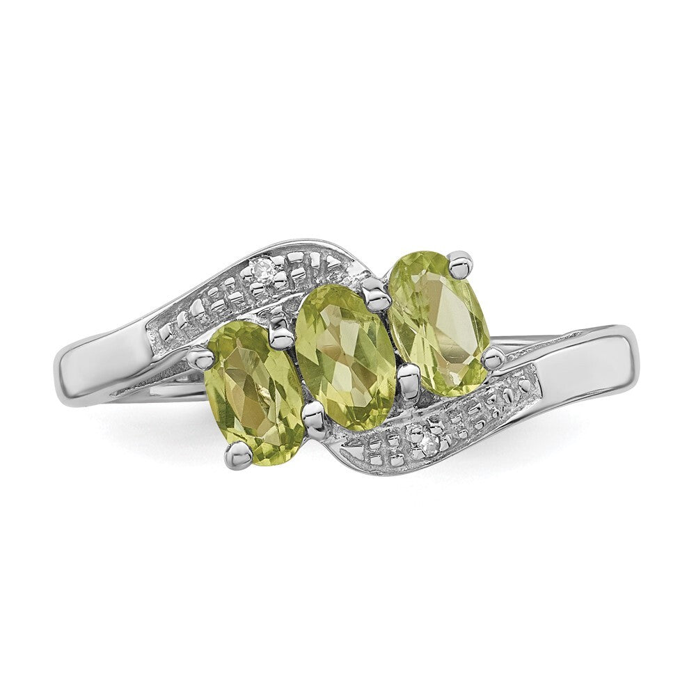 Sterling Silver Rhodium Peridot & Diamond Ring Size 7