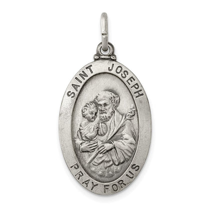 Sterling Silver Antiqued Saint Joseph Medal Pendant