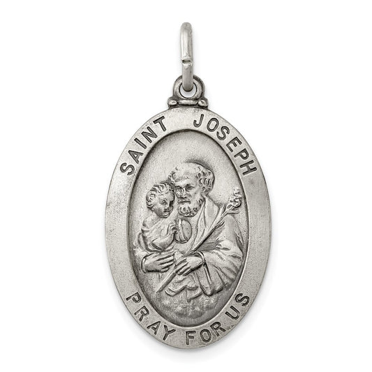 Sterling Silver Antiqued Saint Joseph Medal Pendant