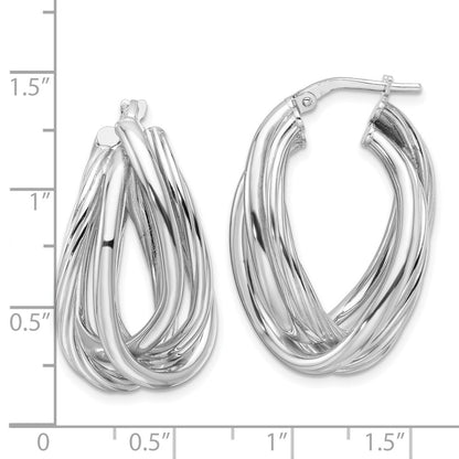 Sterling Silver RH-plated Polished and Twisted Fancy Oval Hoop Earrings