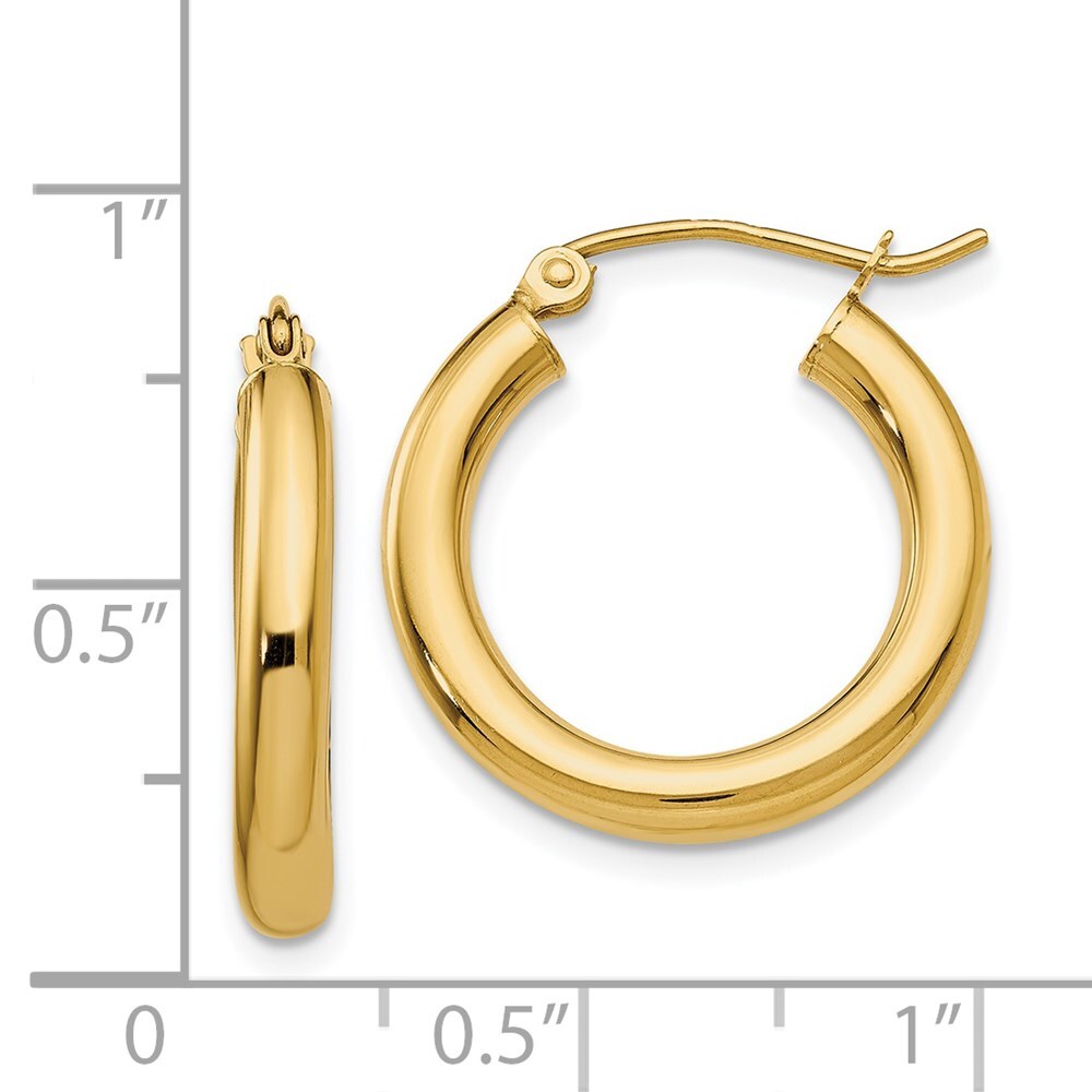 14k Yellow Gold Polished 3mm Lightweight Tube Hoop Earrings Gift for Women