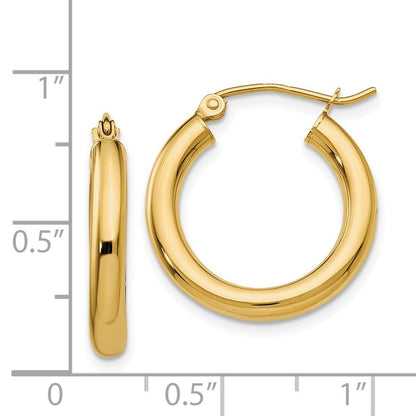 14k Yellow Gold Polished 3mm Lightweight Tube Hoop Earrings Gift for Women