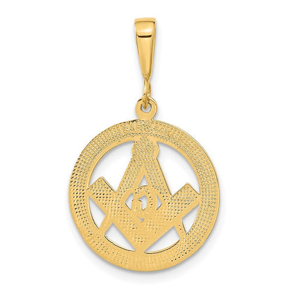 14k Yellow Gold Polished and Textured Masonic Symbol Pendant for Women