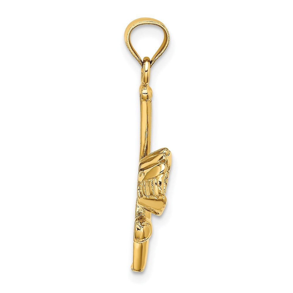 14k Yellow Gold Solid Open-Backed Glove/Bat/Baseball Charm Pendant