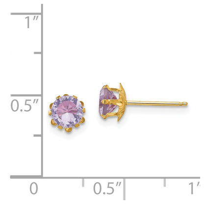 14k Yellow Gold 5mm Cubic Zirconia Birthstone (Feb) Stud Earrings