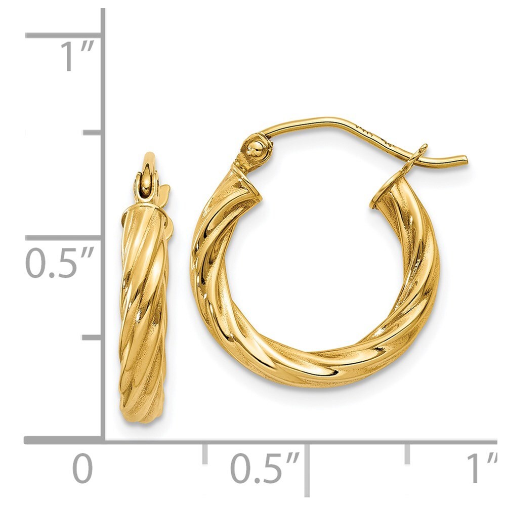 14k Yellow Gold Polished 2.75mm Twisted Hoop Earrings Gift for Women