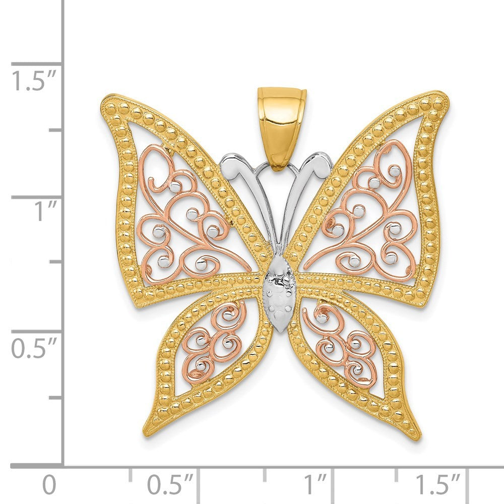 14k Two-Tone Gold w White Rhodium Diamond-cut Butterfly Pendant