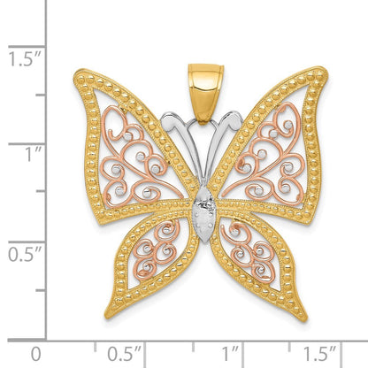 14k Two-Tone Gold w White Rhodium Diamond-cut Butterfly Pendant