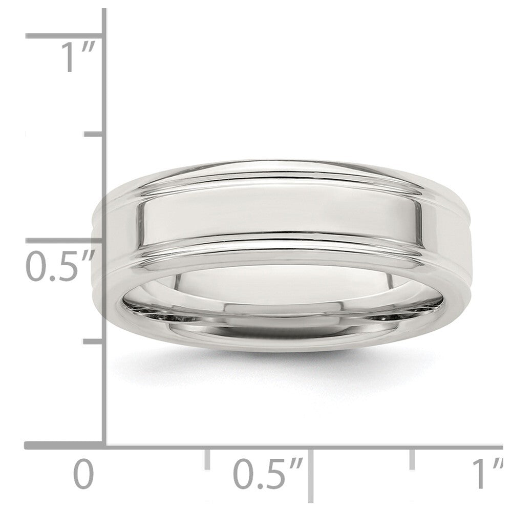 Sterling Silver 6mm Polished Flat Grooved Fancy Band Size 12