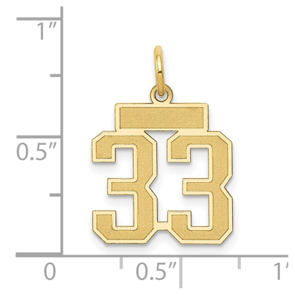 14k Yellow Gold Small Satin Number 33 Charm Pendant for Women