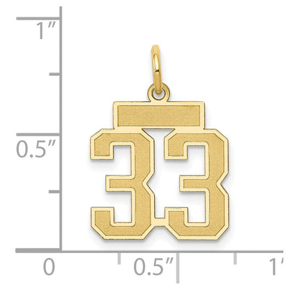 14k Yellow Gold Small Satin Number 33 Charm Pendant for Women