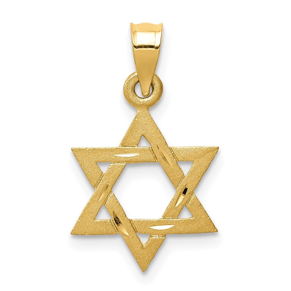 14k Yellow Gold Solid Satin Star of David Charm Pendant for Women