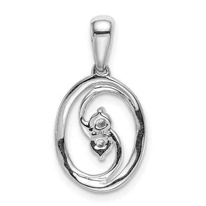 14k White Gold Polished 1/8ct. Diamond Oval Pendant for Women