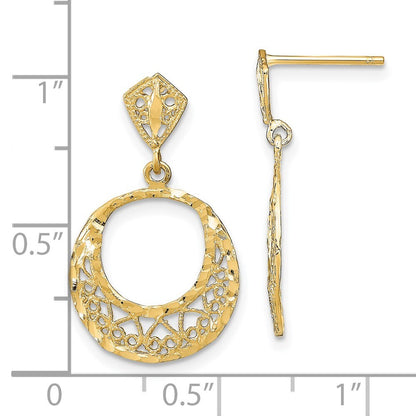 14k Yellow Gold Fancy Diamond-Cut Dangle Earrings Gift for Women