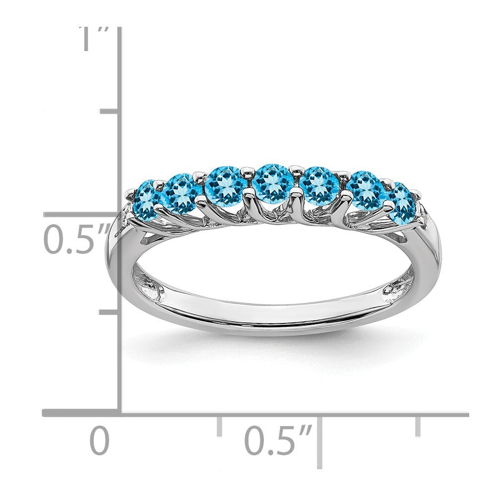 14k White Gold Blue Topaz and Diamond 7-stone Ring Size 7