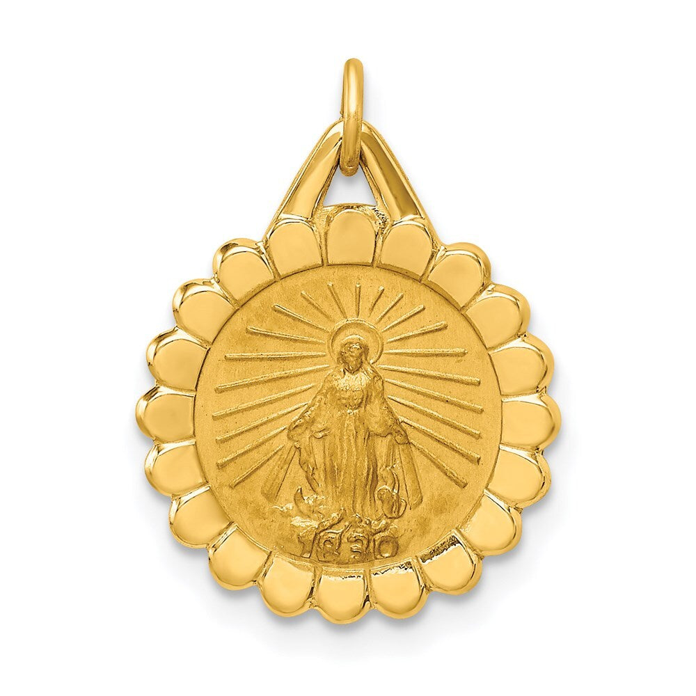 14k Yellow Gold Solid Polished Satin Small Scalloped Miraculous Medal