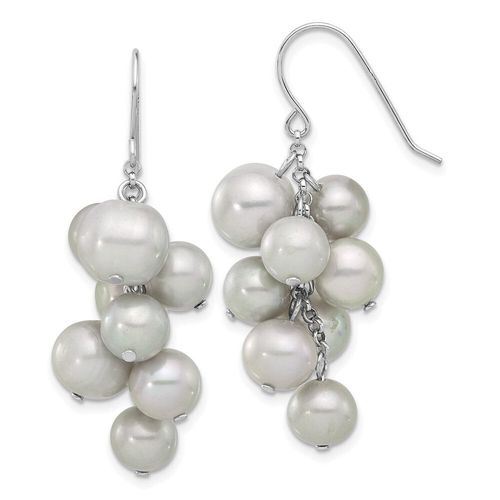 Sterling Silver 6-10mm Grey Near-Round Freshwater Cultured Pearl Dangle Earrings