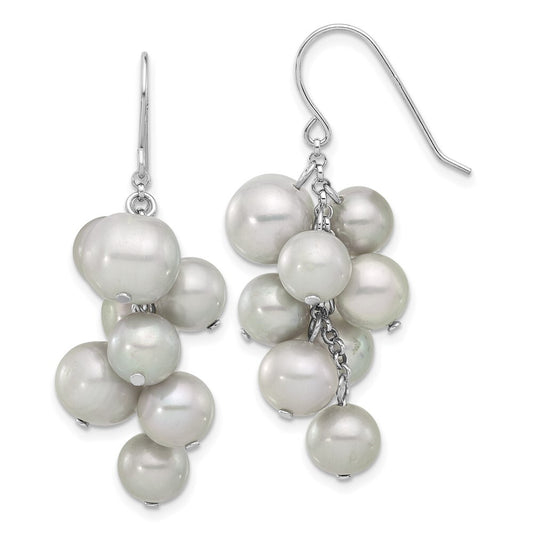 Sterling Silver 6-10mm Grey Near-Round Freshwater Cultured Pearl Dangle Earrings