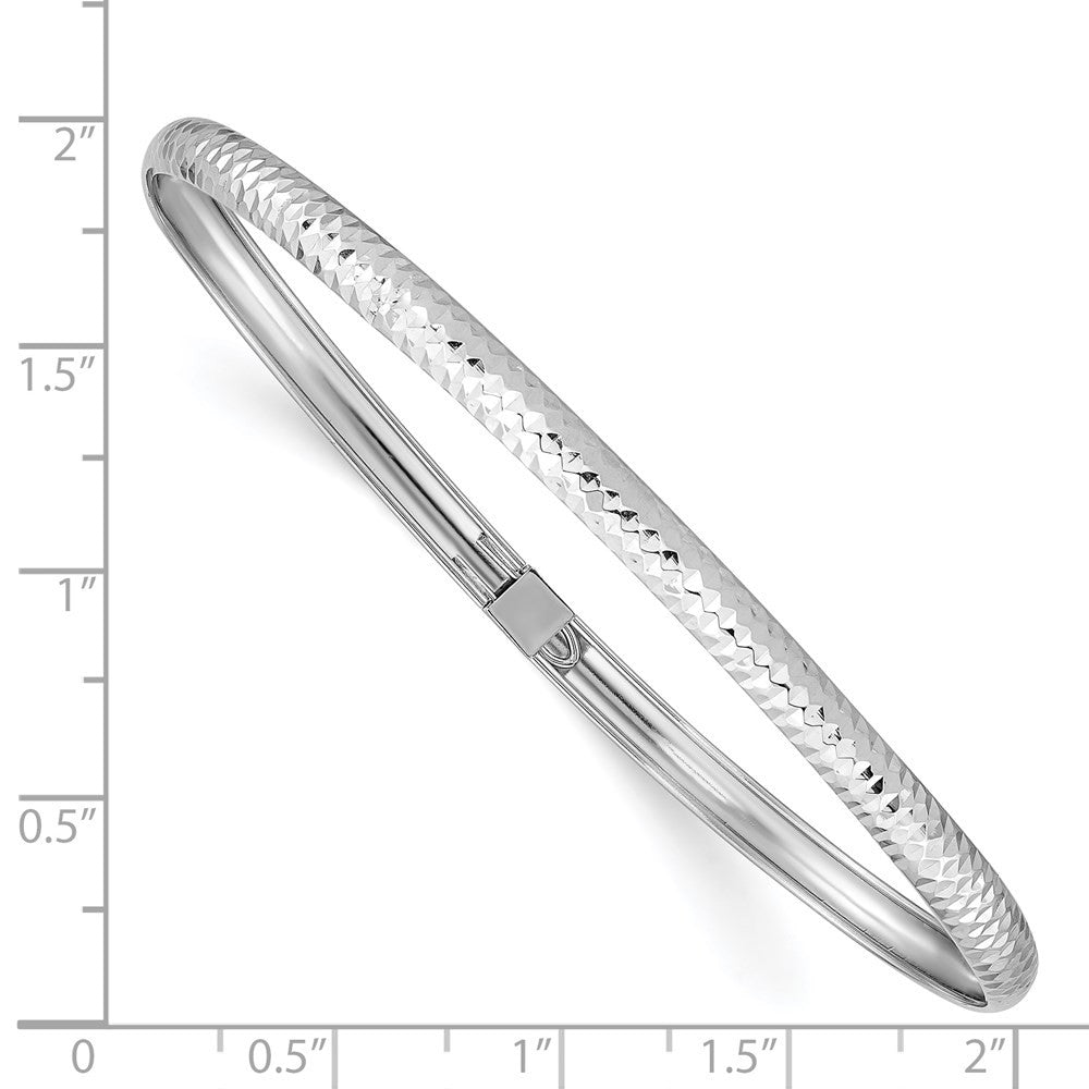 14k White Gold Polished Textured 4.00mm Flexible Oval Bangle Bracelet