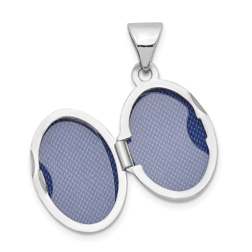 14k White Gold 13mm Oval Plain Assembled Locket Pendant for Women