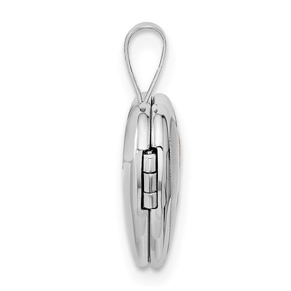 14k White Gold 12mm Satin with Enamel Rose Heart Locket