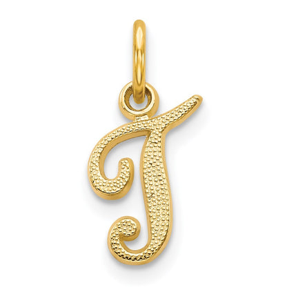 14k Yellow Gold Script Letter T Initial Charm Pendant for Women