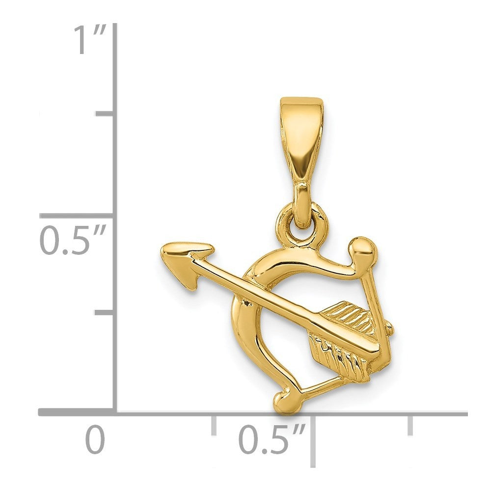14k Yellow Gold  Polished Bow and Arrow Pendant