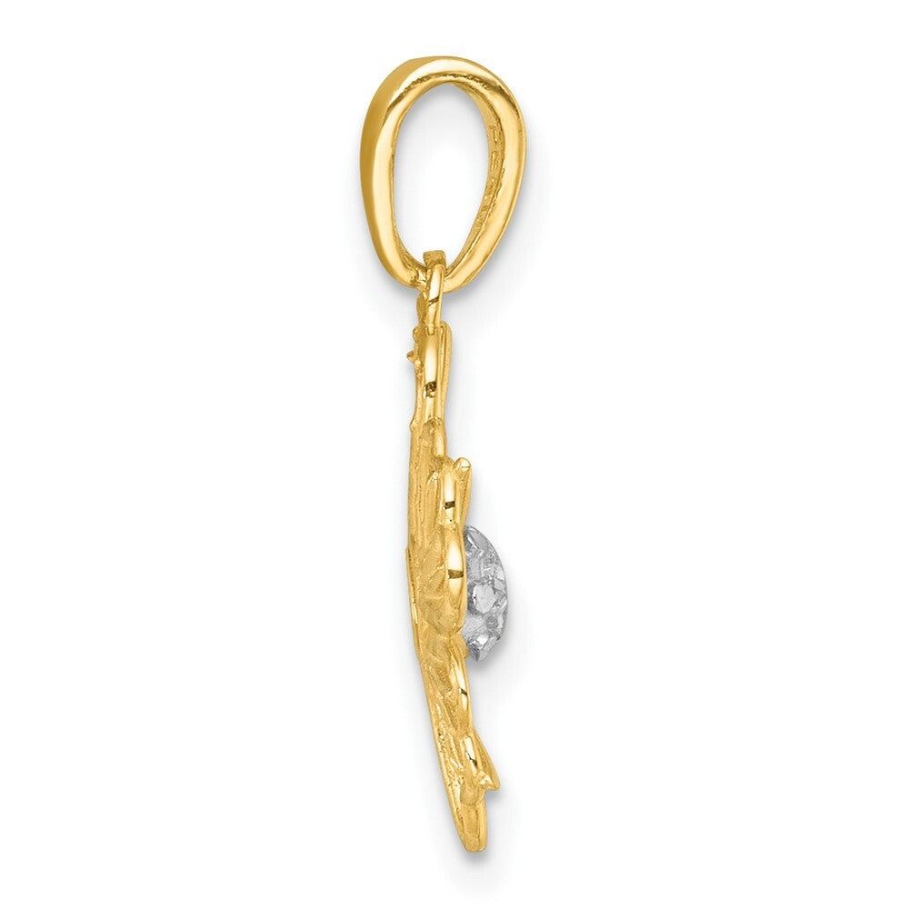 14k Yellow Gold with White Rhodium Polished Fancy Flower Charm Pendant for Women