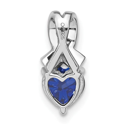 Sterling Silver Rhodium-plated Created Sapphire/Diamond Pendant