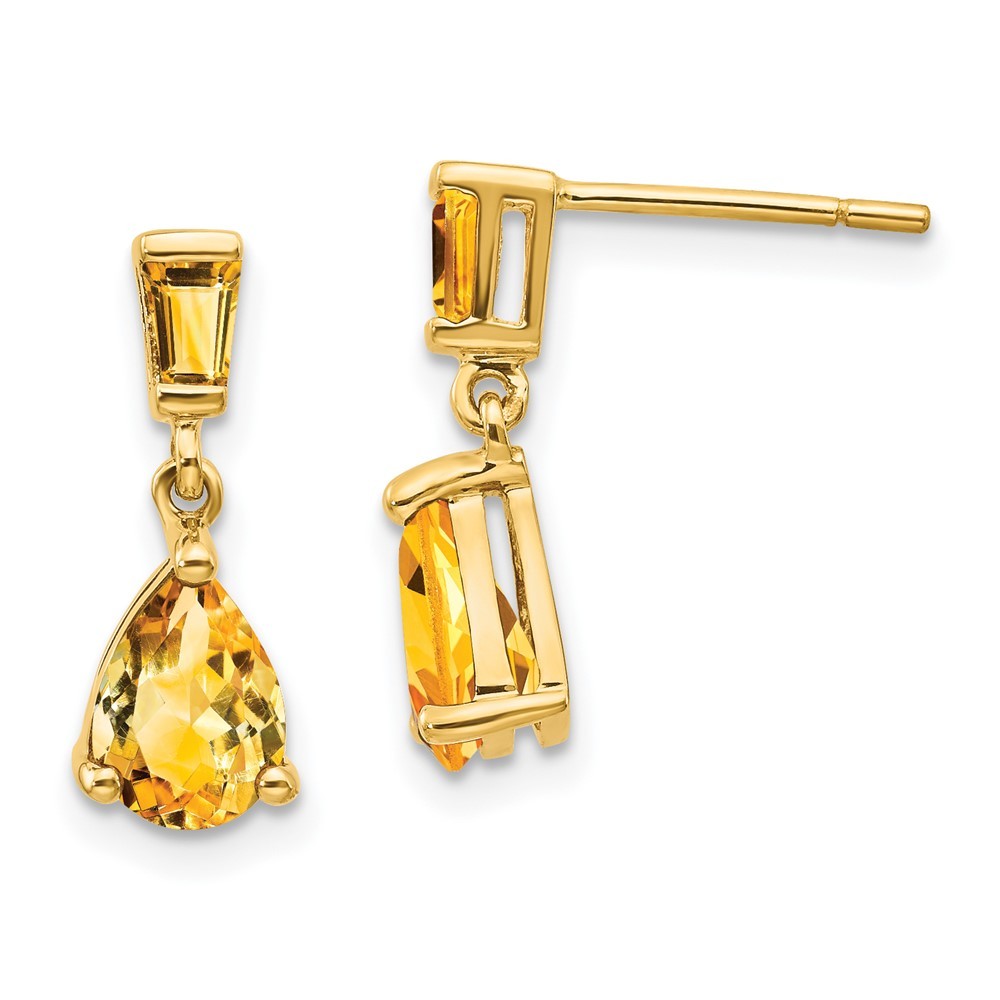 14k Yellow Gold  Citrine Dangle Post Earrings