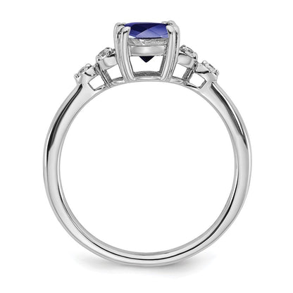 Sterling Silver Rhodium-plated Created Sapphire and Diamond Ring Size 8