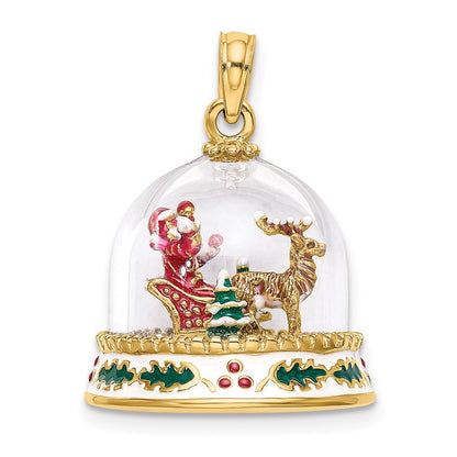 14k Yellow Gold 3-D Enameled Christmas Snow Globe Charm