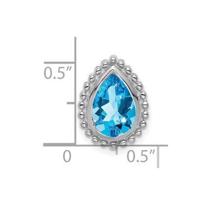 14k White Gold 9x6mm Pear Blue Topaz Beaded Edge Chain Slide