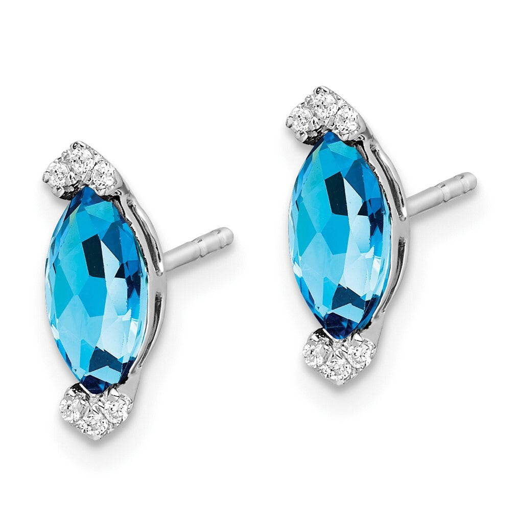 14k White Gold Marquise Blue Topaz and Diamond Stud Earrings Gift for Women