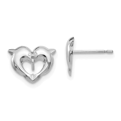 14k White Gold Screwback Dolphins Stud Earrings Gift for Women