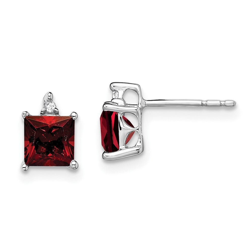 14k White Gold Princess Garnet and Diamond Earrings