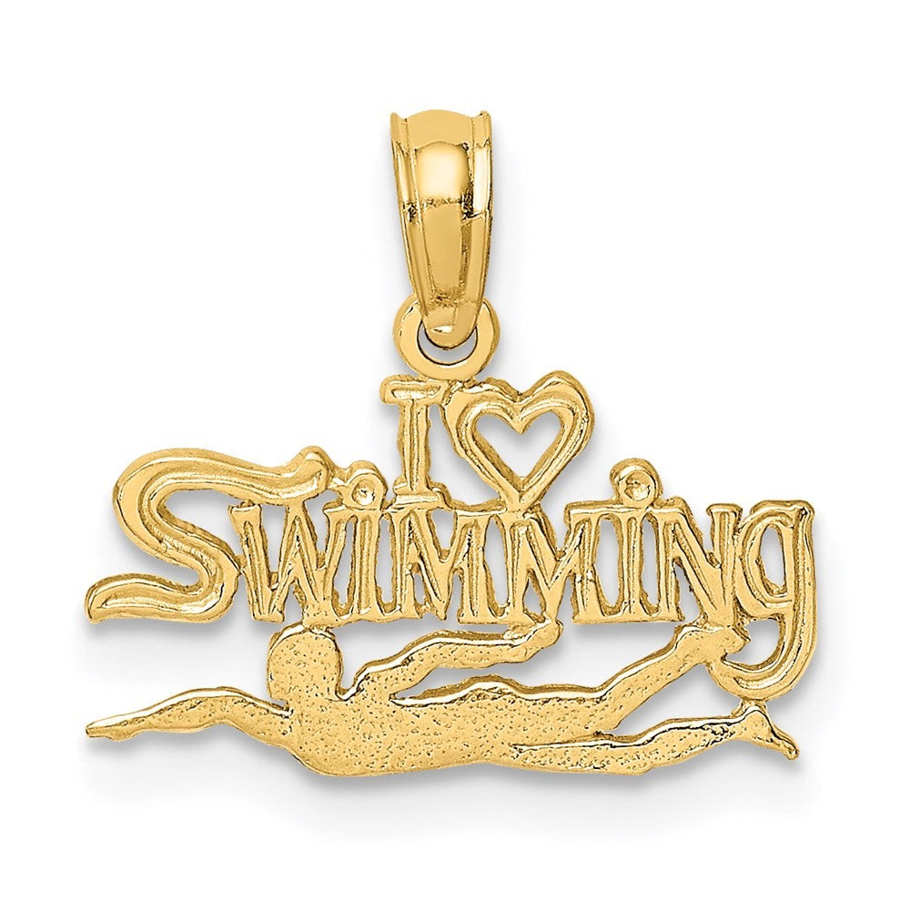 14k Yellow Gold Polished  I HEART SWIMMING Charm