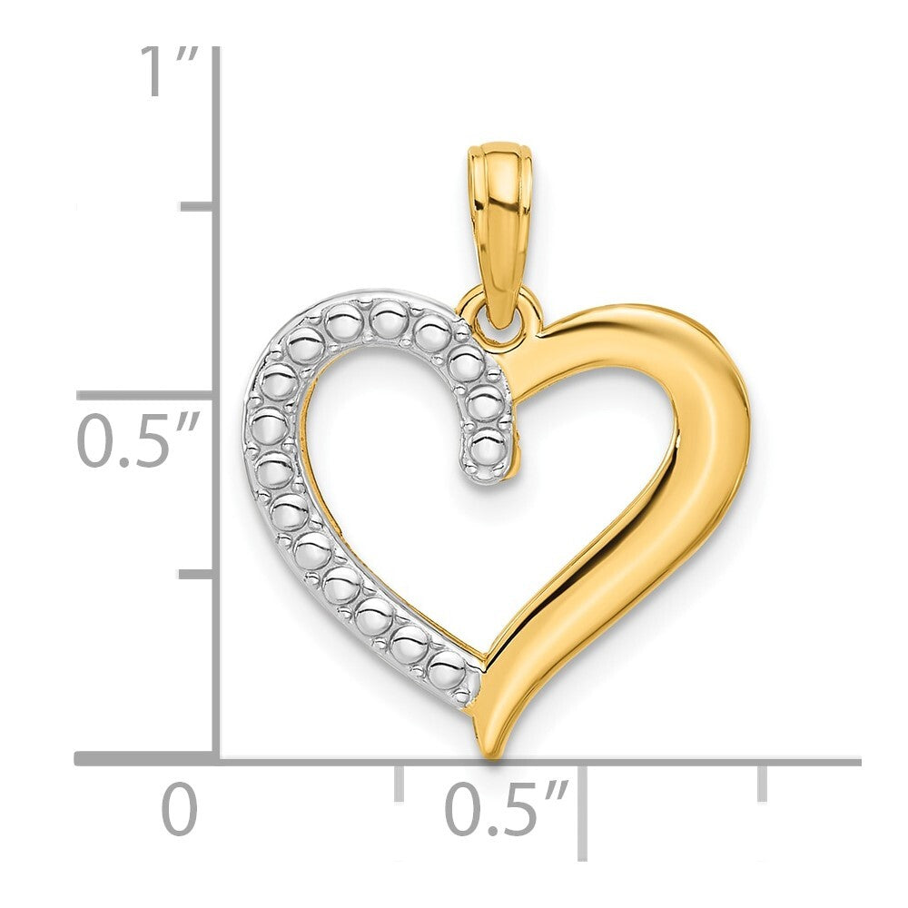14k Yellow Gold and Rhodium Polished Heart Pendant for Women
