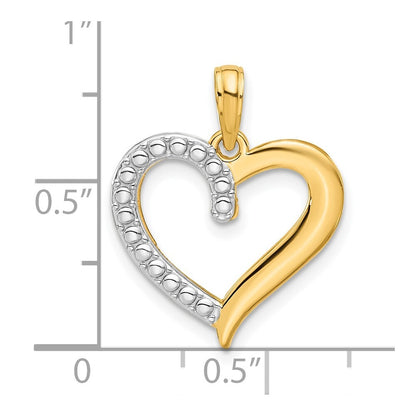 14k Yellow Gold and Rhodium Polished Heart Pendant for Women