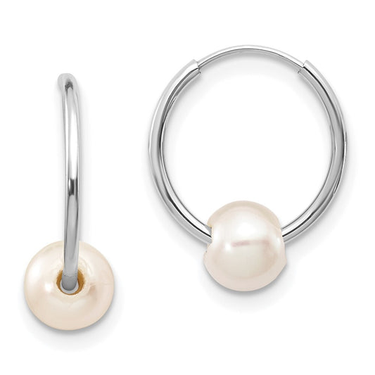14k Gold 5-6mm Semi-Round Freshwater Cultured Pearl Endless Hoop Earrings