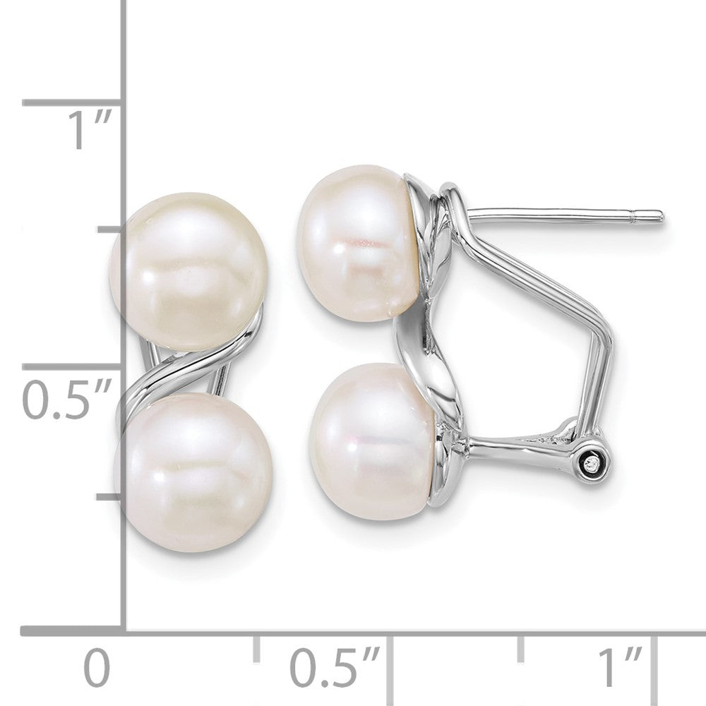 Sterling Silver 7-8mm Freshwater Cultured 2-Pearl Omega Back Earrings