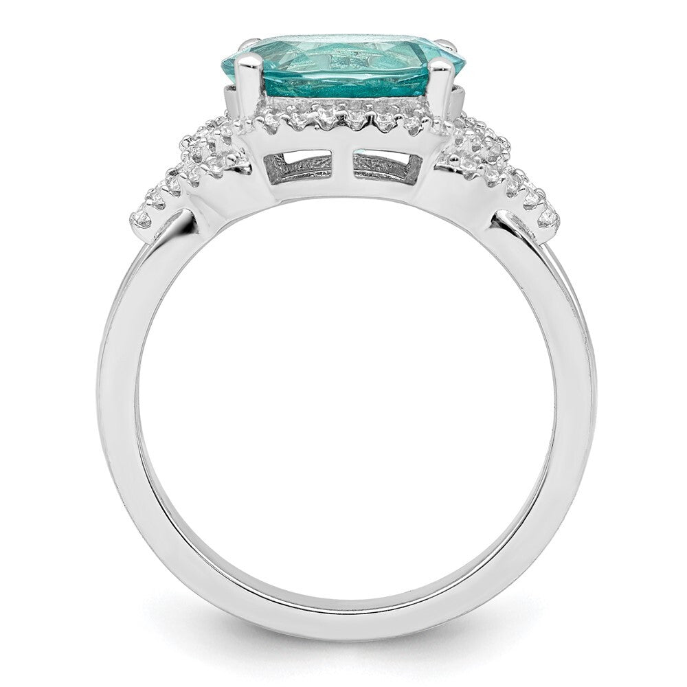 Sterling Silver Rhodium plated Green and White CZ Ring Size 6
