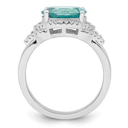 Sterling Silver Rhodium plated Green and White CZ Ring Size 6