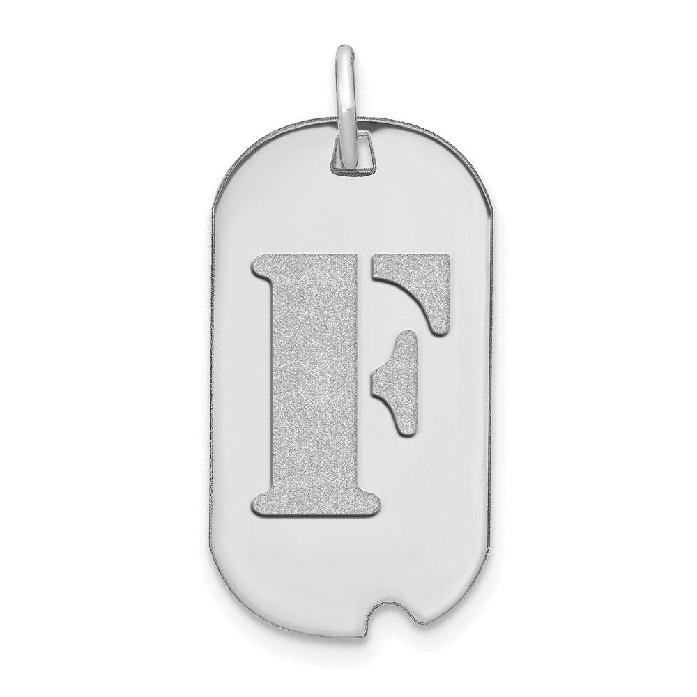 14k White Gold Polished Letter F Initial Dog Tag Pendant for Women
