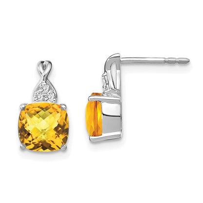 14K White Gold Checkerboard Citrine and Diamond Drop & Dangle Earrings