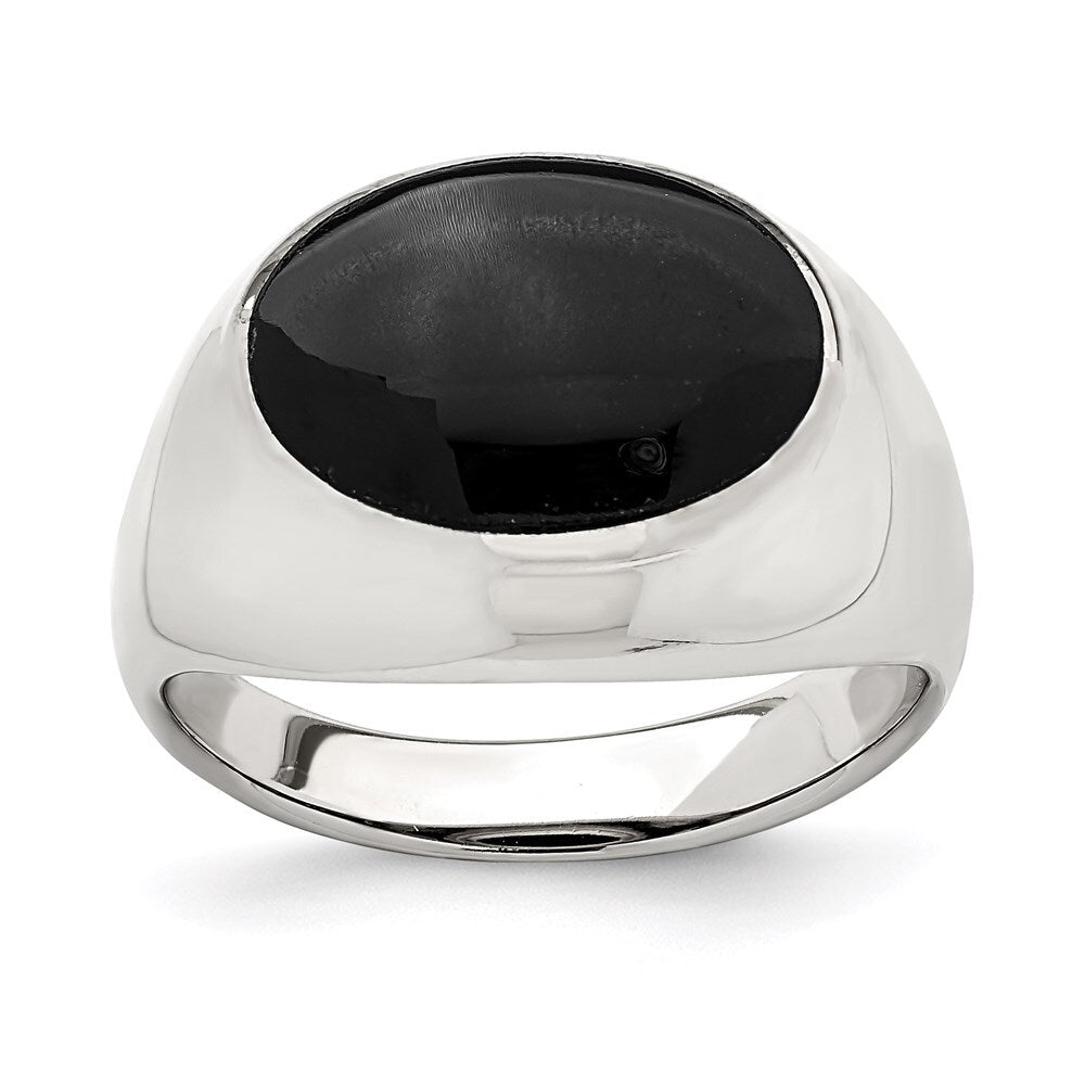 Sterling Silver Polished Black Onyx Ring Size 8